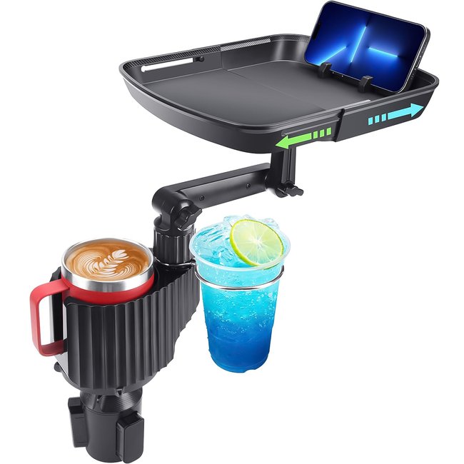 Автомобильный столик в подстаканник с держателем смартфона Podofo CCH-01, органайзер в машину для напитков и еды