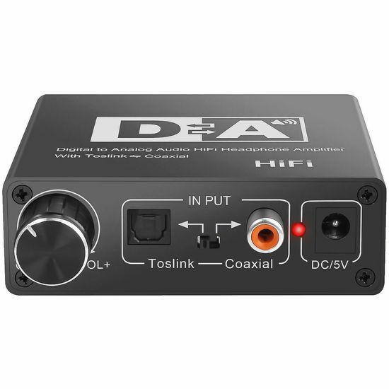 Конвертер звукового сигналу Addap DAC-02, ЦАП-перетворювач аудіо з Toslink (SPDIF) та коаксіального на RCA + mini Jack + SPDIF + коаксіал