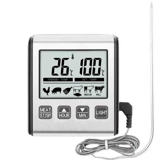 Кухонный цифровой термометр + таймер UChef TP-710, с выносным щупом, сигнализатором, магнитом и программами жарки мяса 7410 фото